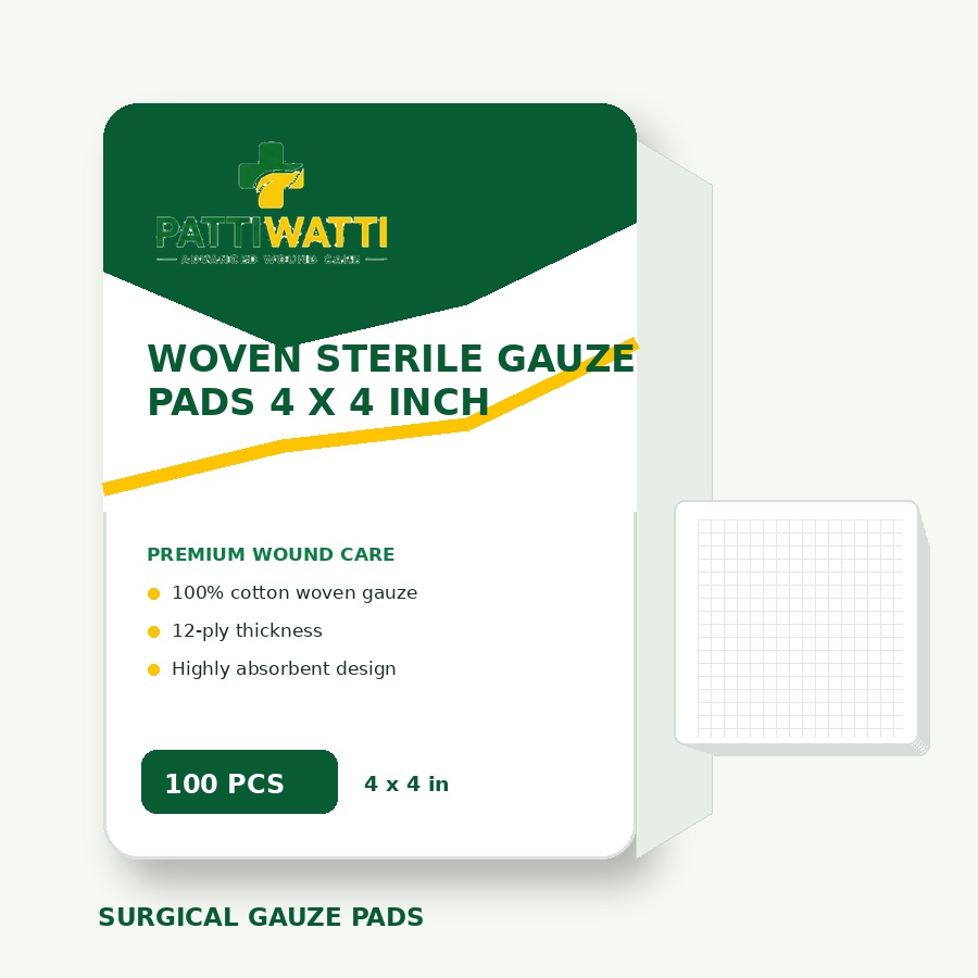 PattiWatti Woven Sterile Gauze Pads 4 x 4 inch - 12 Ply